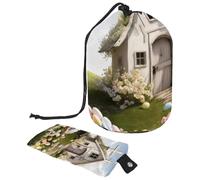 Spacious & Waterproof: Large Barrel Makeup Bag for Women, The Ultimate Toiletry Organizer for Travel & Home Storage, White Easter Cross House