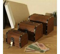 Spacious Wooden Money Box with Secure Lock and Key Perfect for Saving Small Change (A 14.5 * 10 * 9.5cm)