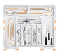 Spaclear Minimalist White Large Adjustable Expandable 6-9 Slot Plastic Drawer Organizer for Kitchen Utensils, Silverware, Flatware, Cutlery, Jewelry, Cosmetics, Crafting Materials, Office Supplies