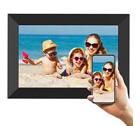 Spacmirrors Digital Photo Frame 10 Inch, Wifi Smart Cloud Picture Albums, Automatic On/Off Timer, Weather Forecast, Support 32G Memory Or U Disk, Wood-effect