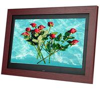 Spacmirrors Digital Picture Frame, 10.5 Inch Wooden Digital Photo Frame, 1280 * 720 High Resolution LED HD Display Background Music Video Picture Calendar Clock, with Remote Control (Dark Red 10.5")