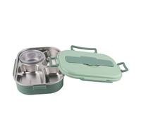 Spacnana 304 Stainless Steel Lunch Box, 4 Grid Box with Water Layer for Heat Preservation and Stainless Steel Spoon Chopsticks, for Office School Home Meal (Four-Compartment Lunch with Soup