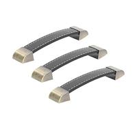 Spacnana Antique Cabinet Leather Handle, Premium Zinc Alloy, Comfortable Touch, Elegant Wardrobe Door Leather Handle for Furniture, Size 5.8 X 0.9 X 0.7in (Black)