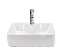 Spacnana Ceramic Rectangle Above Counter Vessel Sink with Push Button Pop Up Drain and Faucet Set for Bathroom Vanity Lavatory (480 * 375 * 135mm)