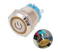 Spacnana Push Button Switch, Stainless Steel 19mm Round Flat Head with Light IP65 12-24VDC, Tactile Momentary Switch for Industrial Control Panels and Machinery (Yellow)