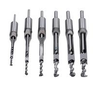 Spacnana Square Hole Mortiser Drill Bit Set Alloy Steel Mortiser Drill Bit 6 Sizes U Shaped Chip Flute Round Shank for Woodworking Density Board MDF Particle Board