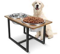 Spacnom Elevated Dog Bowls for Large Dogs, Raised Dog Bowl Stand with Two X-Large Stainless Steel Dog Bowls for Extra Large Dogs, 3.5L Capacity, Rustic Walnut