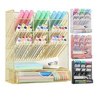 Spacrea Mesh Pen Organizer - Pencil Holder for Desk, Desk Organizer with Drawer for School, Home, Art Supplies (Gold)