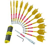 Spade Drill Bit Set, 13pcs Paddle Bits in SAE, 1/4 Hex Shank Flat Wood Bits for Woodworking, 1/4" to 1-1/2" Spade Bits for Wood with Nylon Storage Pouch