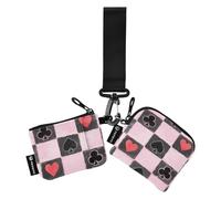 Spades Black and Pink Checkerboard Women's Coin Wallet Card Holder Cute Fashion Business Card Holder with Keychain for Lady 2 Pcs estuches para tarjetas de credito