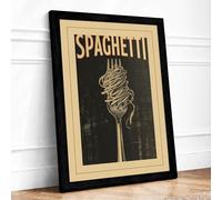 Spaghetti Appetite Art Deco Framed Wall Art Print A4 (29.7×21cm) Black, Wall Decor for Living Room, Bedroom, Office & Home, Ready to Hang, Art Gift