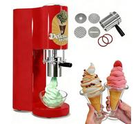 Spaghetti Ice Cream Maker Commercial, Creative Dessert Ice Cream Noodle Press with 4 Molds, 80W High Performance Extruder, Stainless Steel Machine for Shops, Parties, Food Trucks, Cafés Red