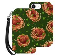 Spaghetti Meatballs Pattern Flip Case Compatible for IPhone16 Series | PU Leather,Card Holder Cover,Wallet Phone Case Compatible for iPhone 16/Plus/Pro/Pro Max/E
