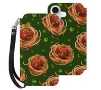 Spaghetti Meatballs Pattern Flip Case Compatible for IPhone16 Series | PU Leather,Card Holder Cover,Wallet Phone Case Compatible for iPhone 16/Plus/Pro/Pro Max/E