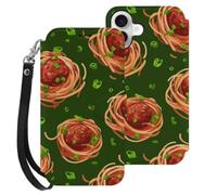 Spaghetti Meatballs Pattern Flip Case Compatible for IPhone16 Series | PU Leather,Card Holder Cover,Wallet Phone Case Compatible for iPhone 16/Plus/Pro/Pro Max/E