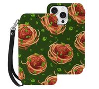 Spaghetti Meatballs Pattern Flip Case Compatible for IPhone16 Series | PU Leather,Card Holder Cover,Wallet Phone Case Compatible for iPhone 16/Plus/Pro/Pro Max/E