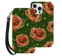 Spaghetti Meatballs Pattern Flip Case Compatible for IPhone16 Series | PU Leather,Card Holder Cover,Wallet Phone Case Compatible for iPhone 16/Plus/Pro/Pro Max/E