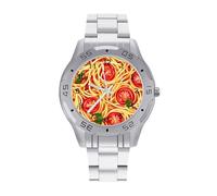 Spaghetti Pasta Noodles Tomato Sauce Business Watch for Men Metal Band Watches Casual Gift Three-Hand Wrist Watch for Boyfriend Father