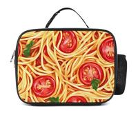 Spaghetti Pasta Noodles Tomato Sauce Polyester Insulated Lunch Bag Reusable Lunchbox Portable Tote Bags with Detachable Buckled Handle 27x21x9cm