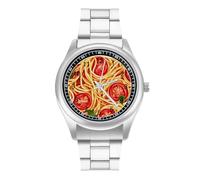Spaghetti Pasta Noodles Tomato Sauce Watch for Men Metal Band Watches Business Gift Three-Hand Wrist Watch for Boyfriend Father