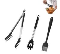 Spaghetti Spoon & Pasta Tongs Set with Silicone Oil Brush, Spaghetti Tongs, Pasta Ladle & Ramen Spoon Made of Non-Stick Silicone, Kitchen Tongs and Serving Spoon for Pasta, Noodles (3 Pieces, Black)