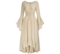 Spaghetti Strap Dress Renaissance Dresses for Women UK Vintage Medieval Ruffle Dresses with Bell Sleeve Victorian Dresses Pirate Peasant Dress Halloween Costumes Gothic Court Dresses Beige