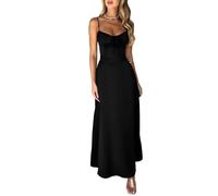 Spaghetti Strap Low Cut Bustier Off The Shoulder Dress, Sleeveless Corset Fit Midi Dress, Boho Style Elegant and Sexy A-line Dresses for Spring and Summer (Black,XL)