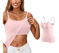 Spaghetti Strap Vest Tops Built in Bra,Cami Top for Women Shaping Sleeveless Undershirt Tummy Control Shapewear Basic Scoop Neck Shaping Camisole Shelf Bra Tank Top Shirt Light Pink
