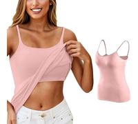 Spaghetti Strap Vest Tops Built in Bra,Cami Top for Women Shaping Sleeveless Undershirt Tummy Control Shapewear Basic Scoop Neck Shaping Camisole Shelf Bra Tank Top Shirt Pink