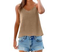 Spaghetti Strappy Top Women's Sexy Blouse Tops Women's Sleeveless Linen Summer Tops Loose Shirt with V-Neck Linen Shirt Plain Spaghetti Straps Lightweight Crop Tops Comfortable Muslin Blouses