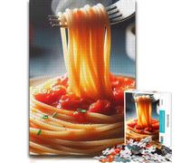 Spaghetti with Tomato Sauce Close-Up Jigsaw Puzzle for Adults, 300 Pieces | Clear image details - an activity that can be paused and resumed in spare time.