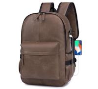 SPAHER 15.6 Inch Leather Laptop Backpack, Brown, 40x30x20 cm, Waterproof, USB Charging Port, Casual Unisex Laptop Backpack