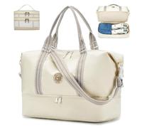 SPAHER easyJet Cabin Bag 45x36x20 Foldable Travel Duffle Bag with Shoes Compartment Carry-on Travel Handbag Under-seat Cabin Bag Lightweight Holdall Suitcase Handbag Weekend Bag for Man Woman Beige