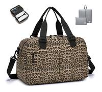 SPAHER Expandable Cabin Bag Ryanair Hand Luggage 40x20x25 to 40x30x25 Eurowings Travel Duffle Bag Carry On Luggage Under-seat Holdall Handbag Maternity Hospital Overnight Bags, Leopard