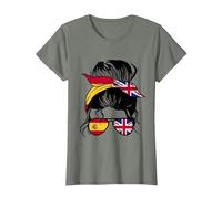Spain and Great Britain Mix UK Half Spanish Half British T-Shirt, Women, Olive Heather, Medium