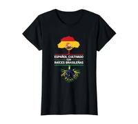Spain Brazil Flags Heritage Gift Expat Fans Value Graphic T-Shirt, Women, Black, M