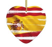 Spain Flag Ceramic Christmas Heart Pendant, The Pottery Piece is Available with Silk Thread