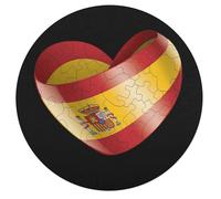 Spain Flag Heart Wooden Jigsaw Puzzles for Adults Brain-Teasing Game Idea Puzzle Gift for Unisex