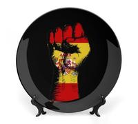 Spain Flag Nation Spirit Bone China Decorative Plate Ceramic Wall Dinner Plates with Display Stand for Home Kitchen Decor 6inch