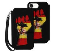 Spain Flag Nation Spirit Leather Flip Phone Case Wallet Cover Compatible with iPhone 16/16 Plus/16 Pro/16 Pro Max/16 E
