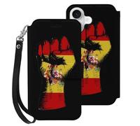 Spain Flag Nation Spirit Leather Flip Phone Case Wallet Cover Compatible with iPhone 16/16 Plus/16 Pro/16 Pro Max/16 E