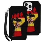 Spain Flag Nation Spirit Leather Flip Phone Case Wallet Cover Compatible with iPhone 16/16 Plus/16 Pro/16 Pro Max/16 E