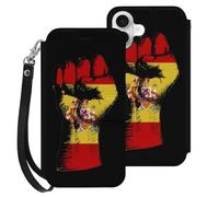 Spain Flag Nation Spirit Leather Flip Phone Case Wallet Cover Compatible with iPhone 16/16 Plus/16 Pro/16 Pro Max/16 E