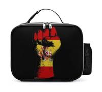 Spain Flag Nation Spirit Leather Lunch Bag Insulated Lunchbox Meal Tote Handbags with Detachable Buckled Handle