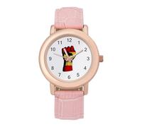 Spain Flag Nation Spirit Women's Watch Pink Rose Gold Strap Wristwatch Minimalist Easy Reader Watchec