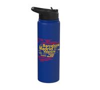 Spain Flag Outline, Cities Madrid Barcelona, Espana Travel Stainless Steel Insulated Water Bottle