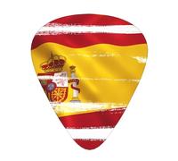 Spain Flag printed guitar picks, 12-piece set with thin, medium, and thick styles, comes with a storage case
