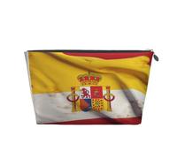 Spain Flag Printed Toiletry Bag for Women Girl Portable Travel Cosmetic Bag Leather Makeup Pouch Organizer with Silver Zipper