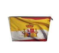 Spain Flag Printed Toiletry Bag for Women Girl Portable Travel Cosmetic Bag Leather Makeup Pouch Organizer with Gold Zipper