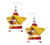 Spain Flag Prints Leather Star-Shaped Earrings Lightweight And Stylish Accessories For Parties Dances And Everyday Life.